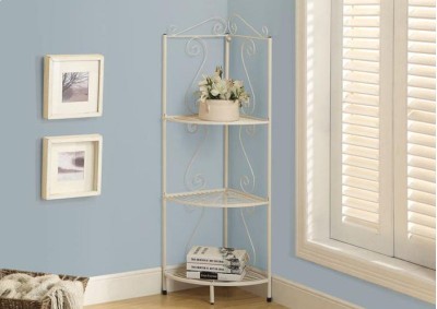 BOOKCASE - 48"H / WHITE HAMMERED METAL CORNER ETAGERE